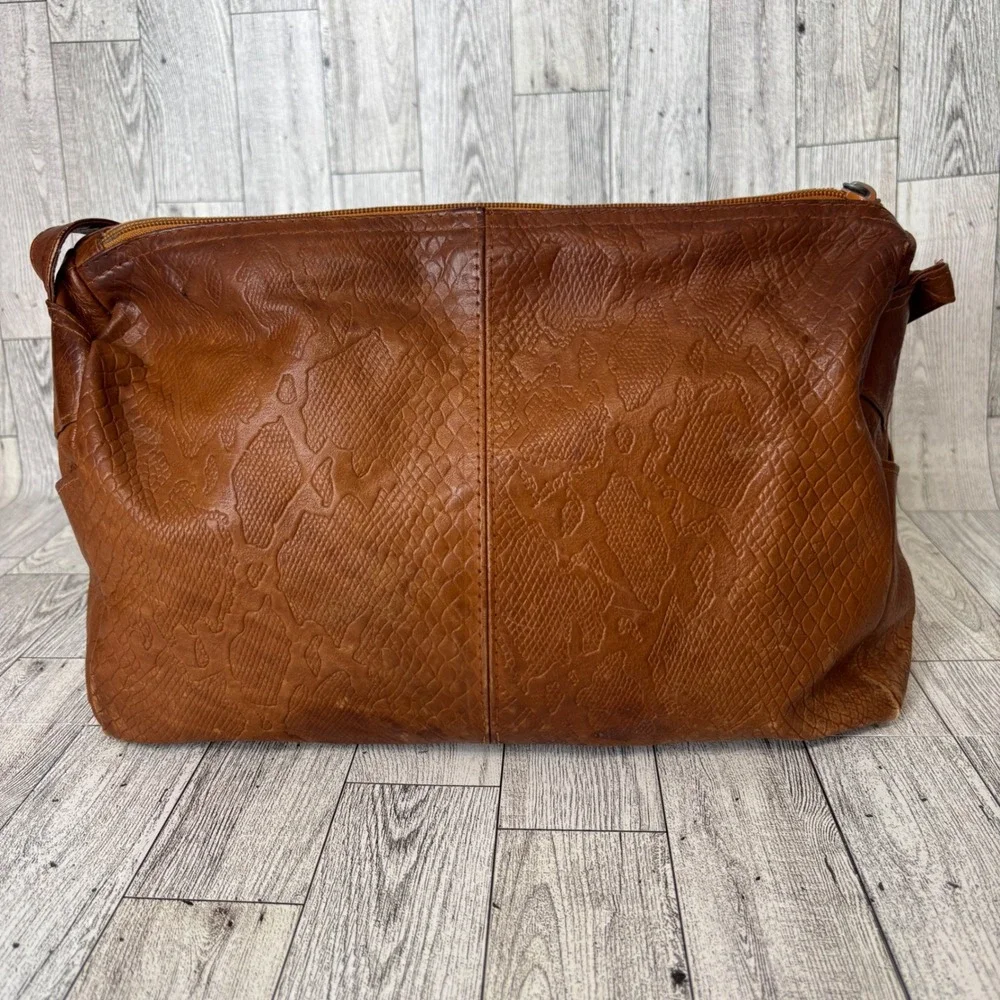 Florenzo Genuine‎ Leather Snake Embossed Shoulder Bag Brown Purse Handbag Boho